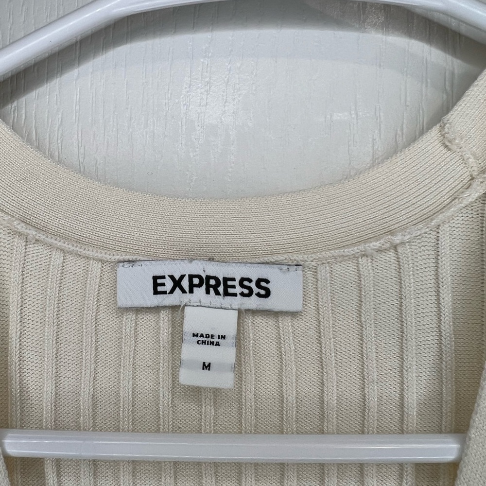 Express knit bodycon short sleeves puffer color cream midi dress size M - Picture 4 of 9